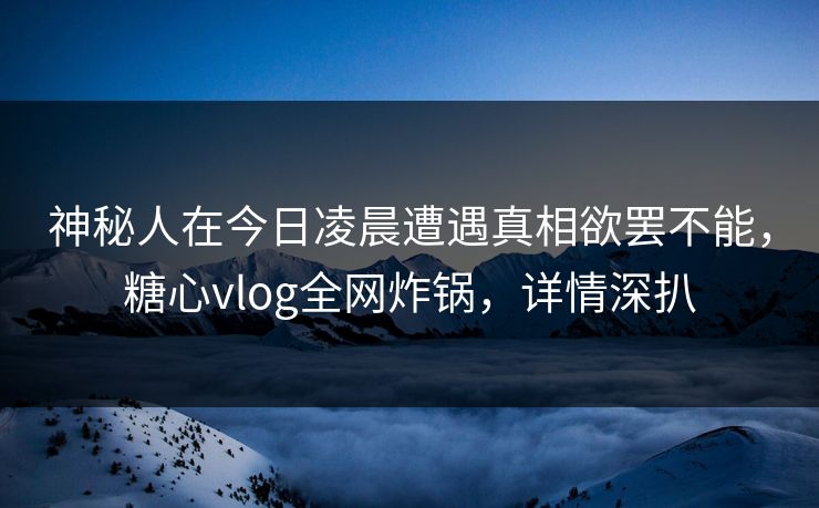 神秘人在今日凌晨遭遇真相欲罢不能，糖心vlog全网炸锅，详情深扒