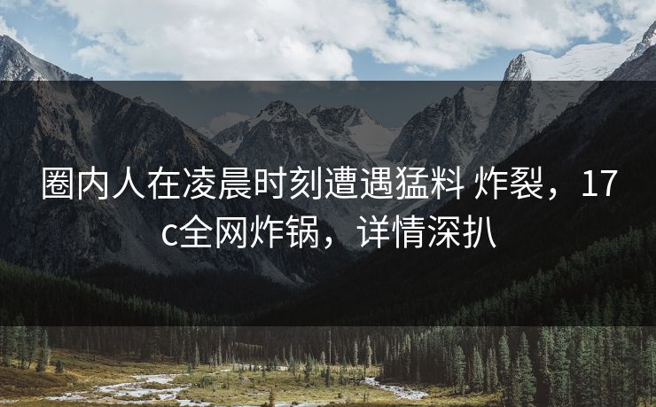 圈内人在凌晨时刻遭遇猛料 炸裂，17c全网炸锅，详情深扒